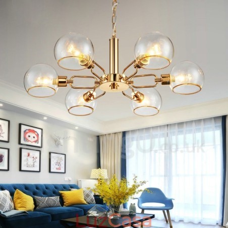 Lustre nórdico pós-moderno criativo de vidro mágico com 6 luzes Lustre nórdico pós-moderno criativo de vidro mágico com 6 luzes