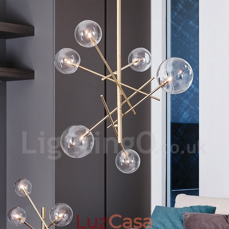 6 Luzes Nordic Lâmpada Lustre Simples Criativo Retro Ferro Bola De Vidro Feijão Mágico Lustre