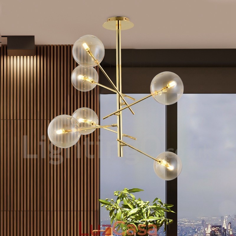6 Luzes Nordic Lâmpada Lustre Simples Criativo Retro Ferro Bola De Vidro Feijão Mágico Lustre