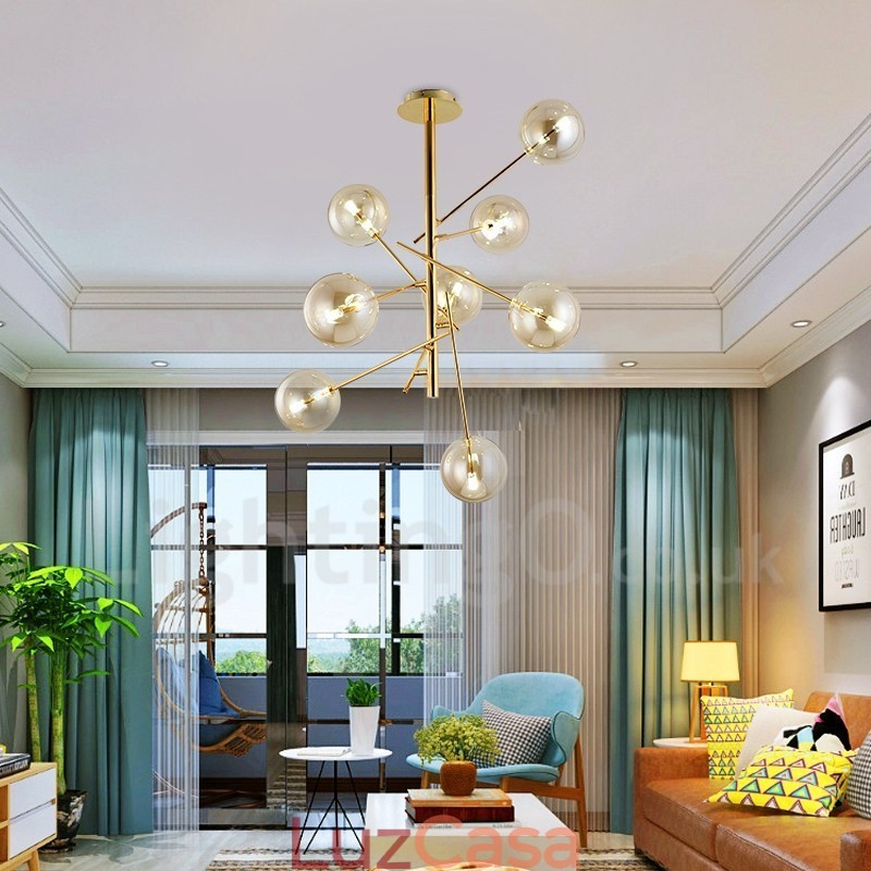 6 Luzes Nordic Lâmpada Lustre Simples Criativo Retro Ferro Bola De Vidro Feijão Mágico Lustre