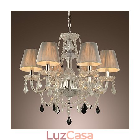 Lustre de cristal luxo moderno 1 níveis sala de estar 6 luzes Lustre de cristal luxo moderno 1 níveis sala de estar 6 luzes