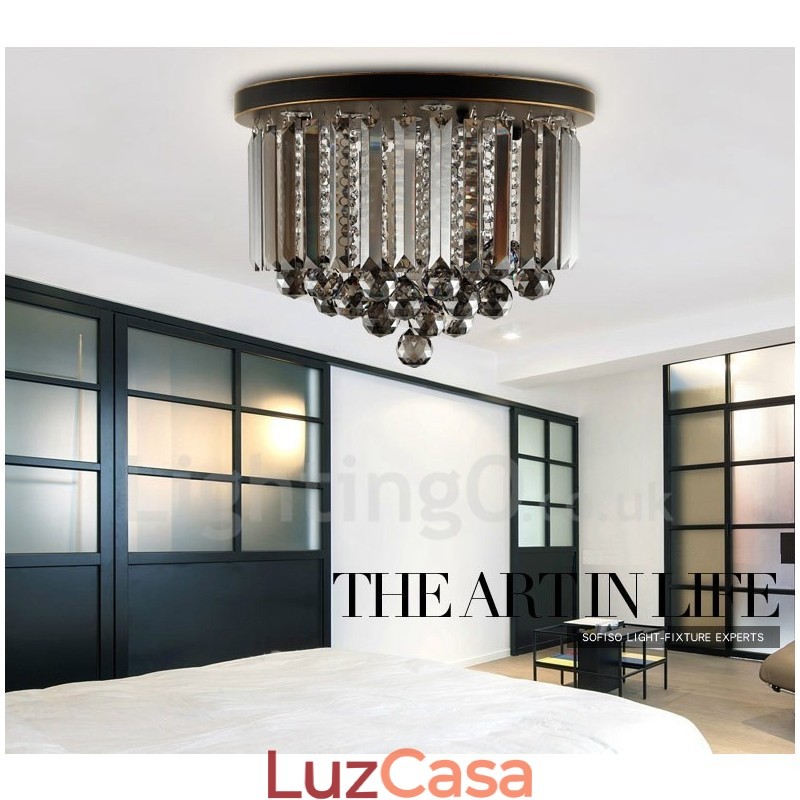 Luzes de teto de cristal cinza redondas retrô