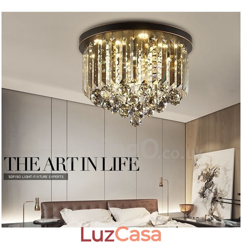 Luzes de teto de cristal cinza redondas retrô