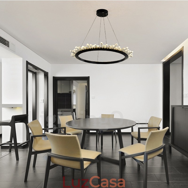 Luminária pendente de cristal em formato de anel moderno