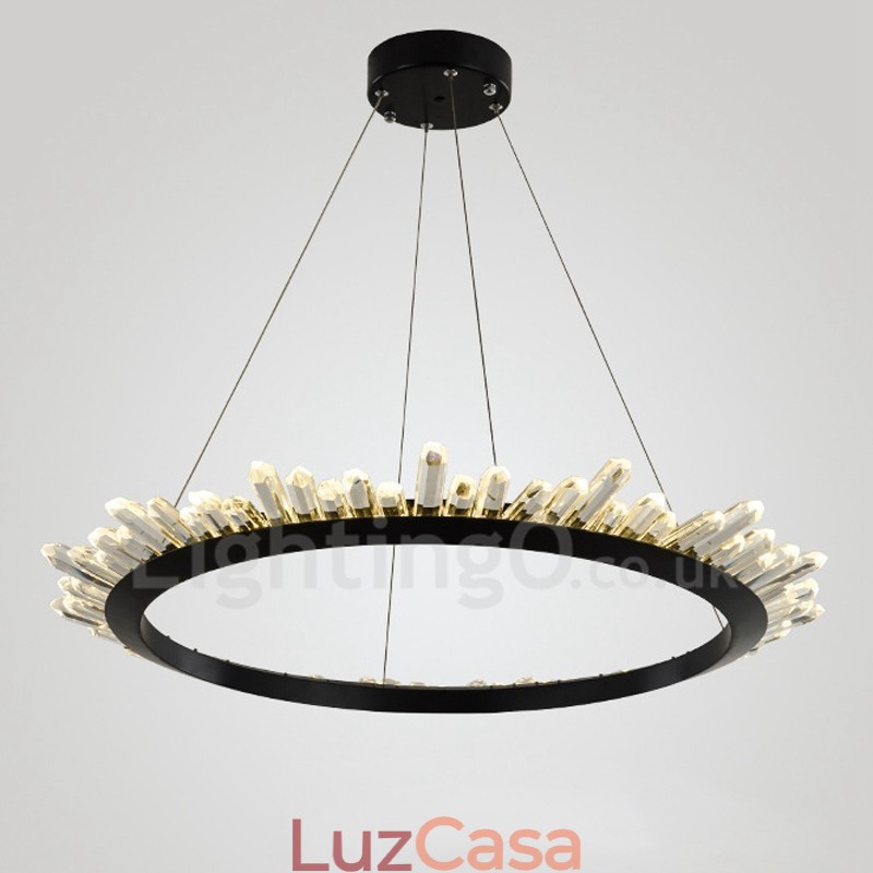 Luminária pendente de cristal em formato de anel moderno