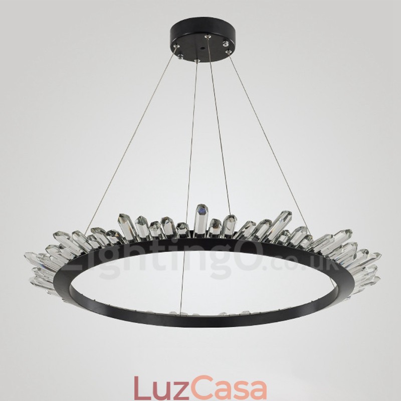Luminária pendente de cristal em formato de anel moderno