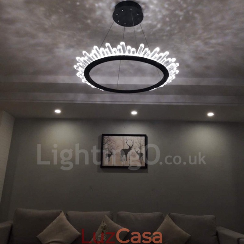 Luminária pendente de cristal em formato de anel moderno