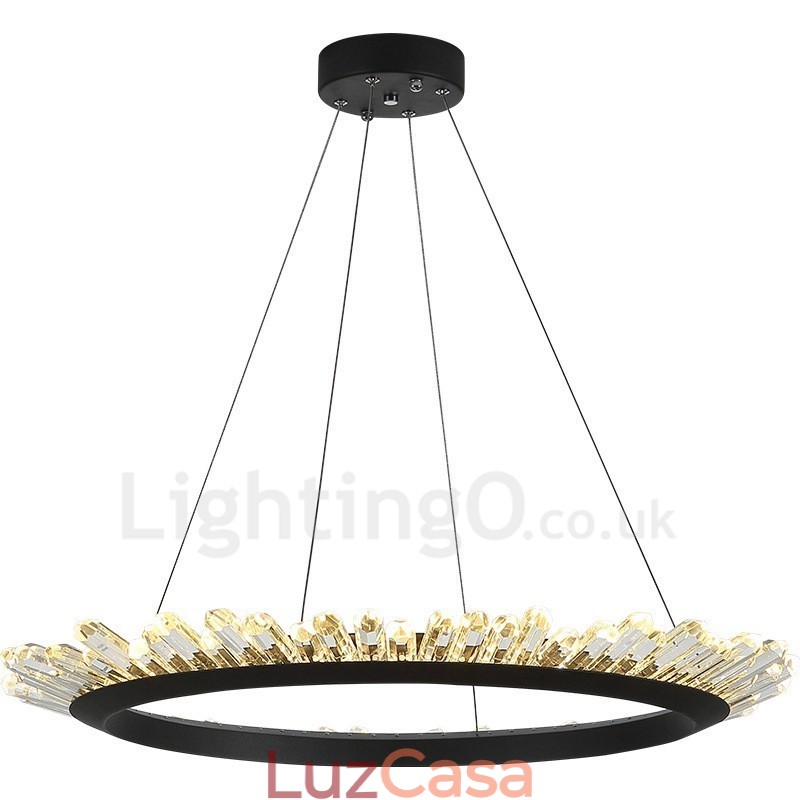 Luminária pendente de cristal em formato de anel moderno