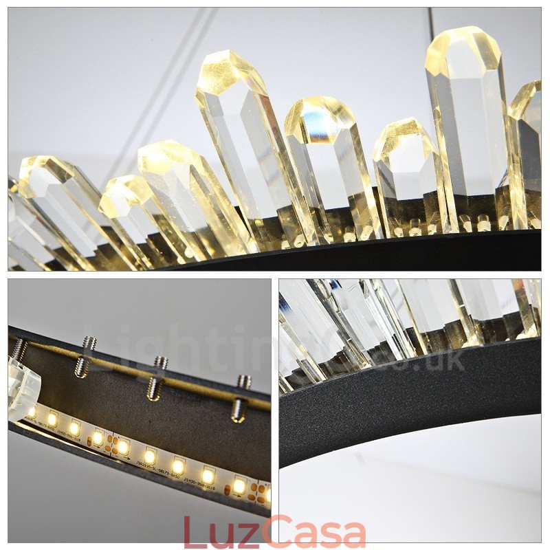 Luminária pendente de cristal em formato de anel moderno