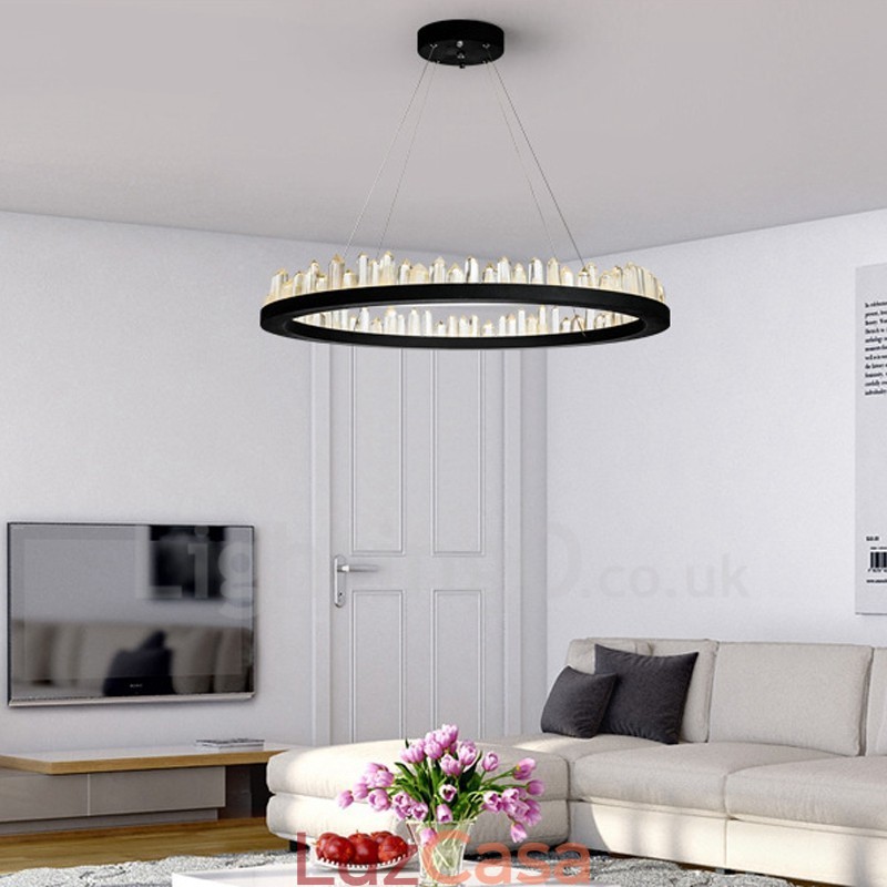 Luminária pendente de cristal com design de círculo requintado