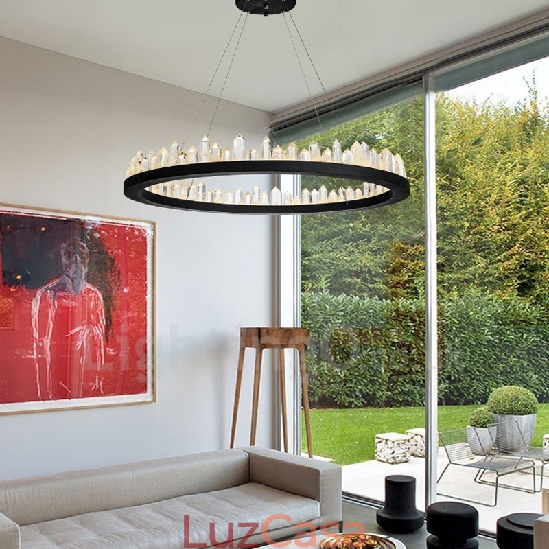 Luminária pendente de cristal com design de círculo requintado