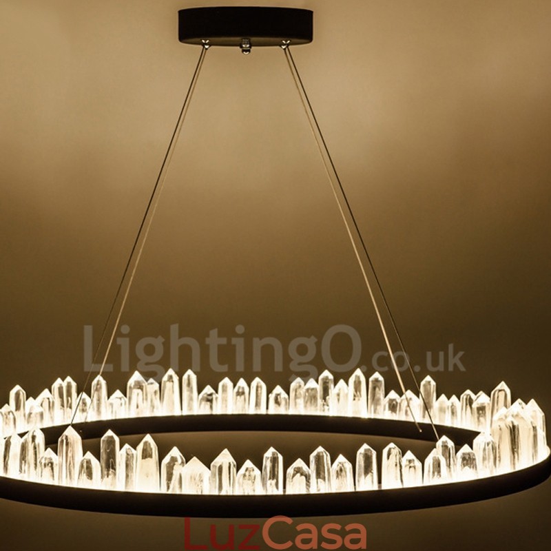 Luminária pendente de cristal com design de círculo requintado