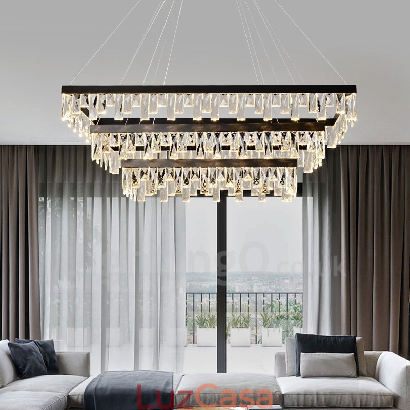 Luminária pendente de cristal nórdico Luminária pendente retangular de atmosfera Iluminação pós-moderna