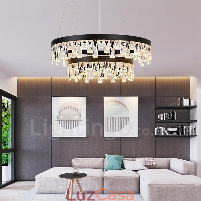 Luminária pendente de cristal com design circular moderno