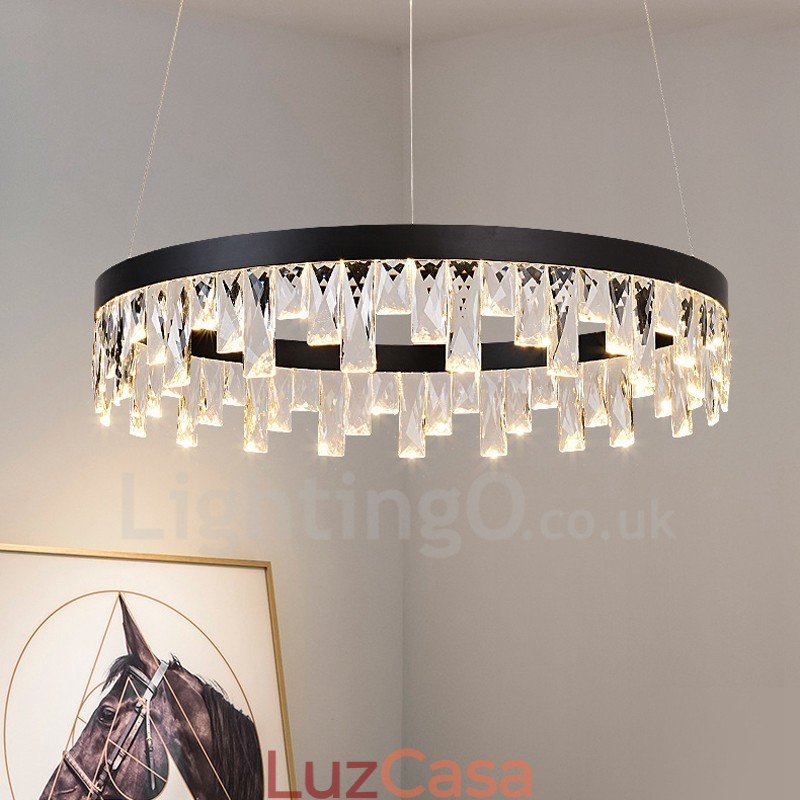 Luminária pendente de cristal com design circular moderno