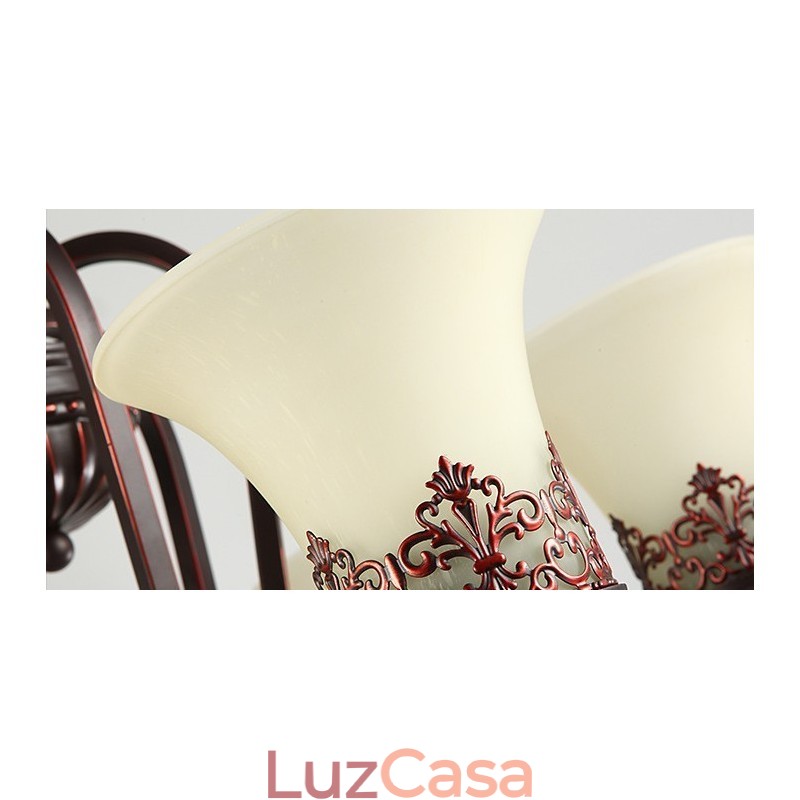 24 Luzes Teto Alto Vintage Country Island Pintura Lustre de Metal com Tons de Vidro Teto Alto