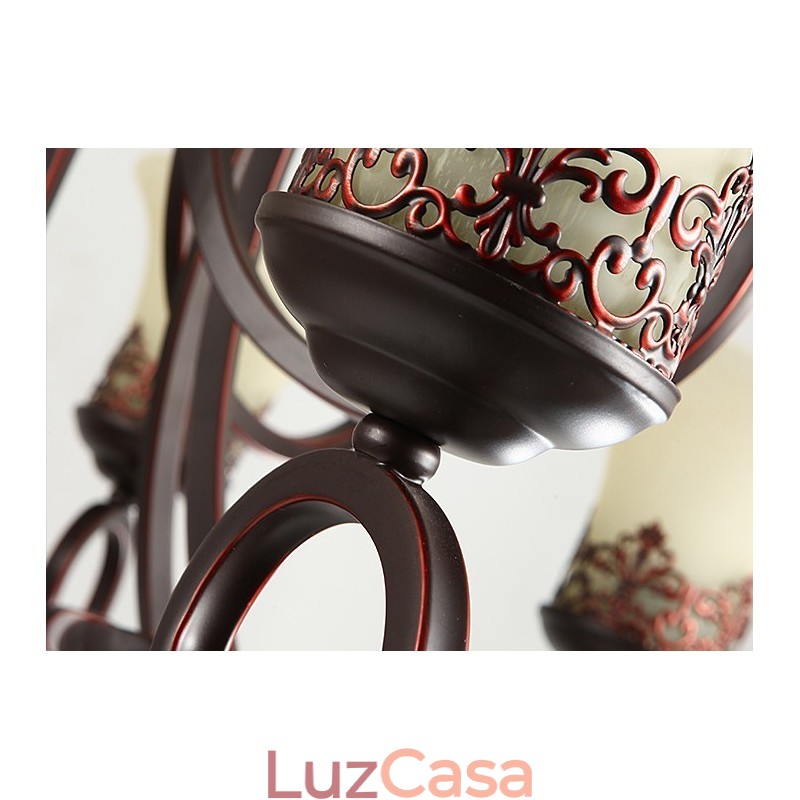 24 Luzes Teto Alto Vintage Country Island Pintura Lustre de Metal com Tons de Vidro Teto Alto