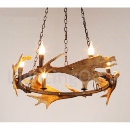 Lustre de chifre de veado rústico de 6 luzes