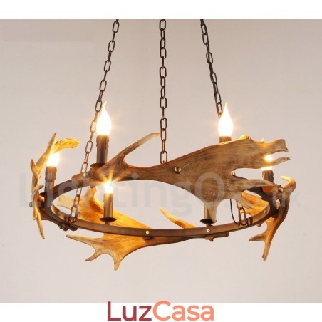 Lustre de chifre de veado rústico de 6 luzes