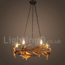 Lustre de chifre de veado rústico de 6 luzes