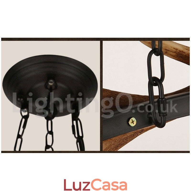 Lustre de chifre de veado rústico de 6 luzes