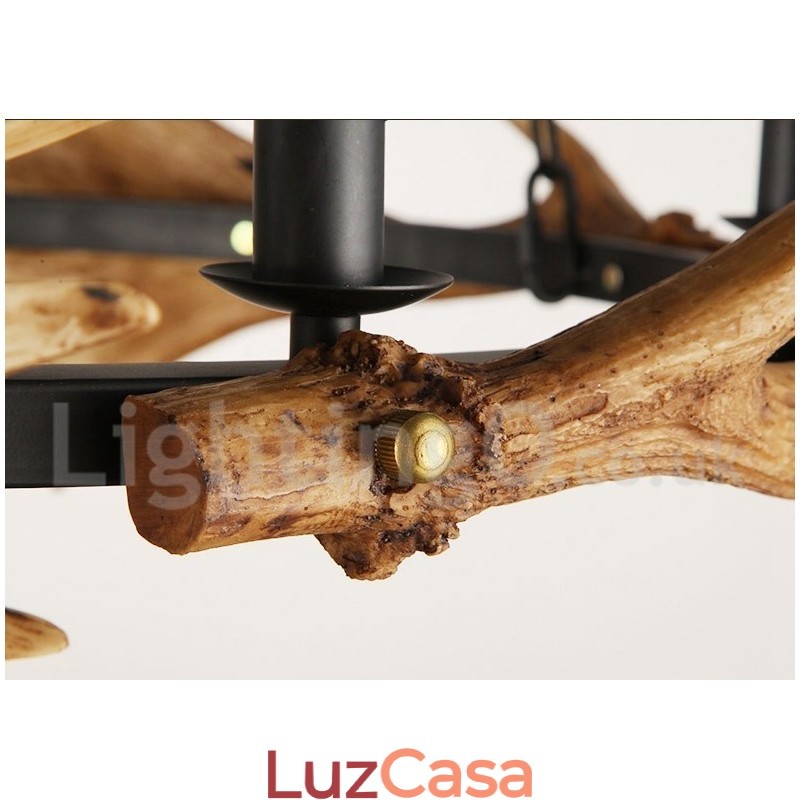 Lustre de chifre de veado rústico de 6 luzes