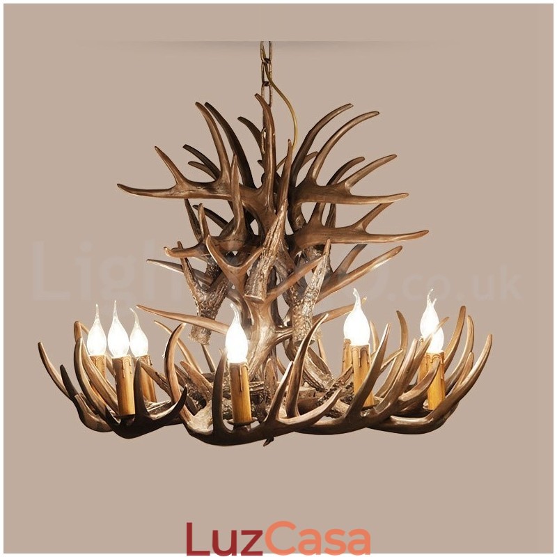 Lustre de chifre retrô artístico rústico de 9 luzes