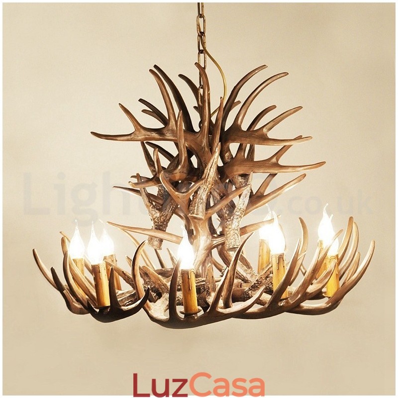 Lustre de chifre retrô artístico rústico de 9 luzes
