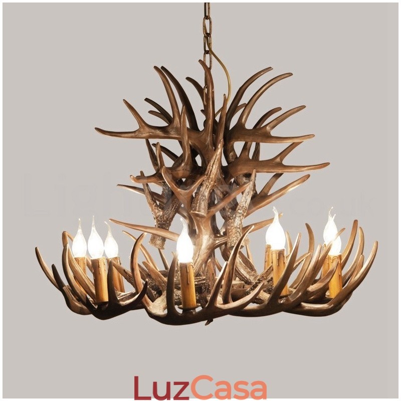 Lustre de chifre retrô artístico rústico de 9 luzes