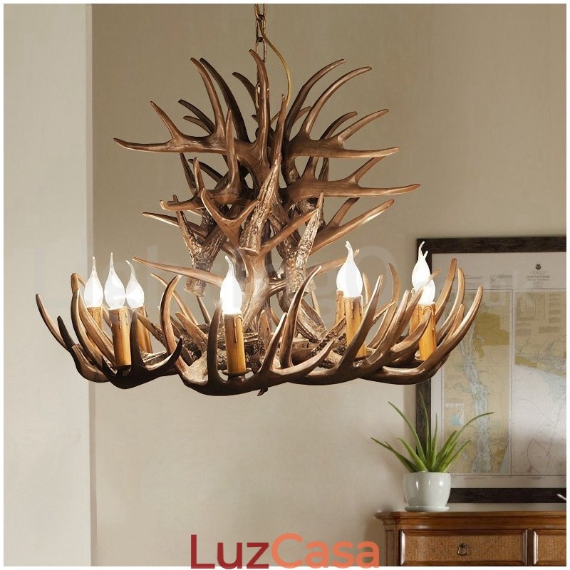 Lustre de chifre retrô artístico rústico de 9 luzes