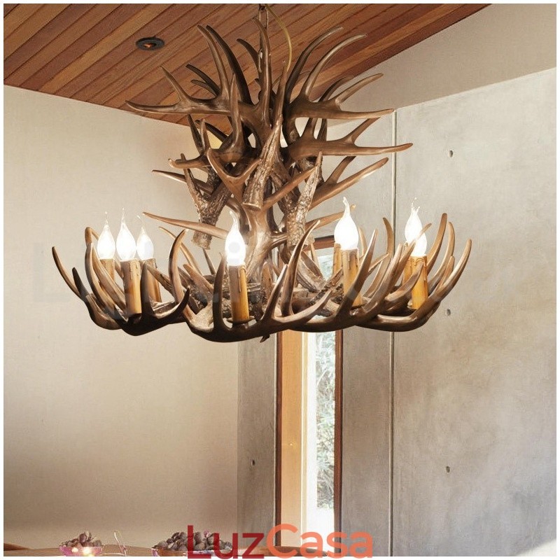 Lustre de chifre retrô artístico rústico de 9 luzes