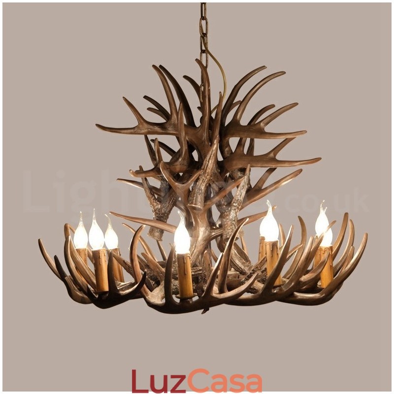 Lustre de chifre retrô artístico rústico de 9 luzes