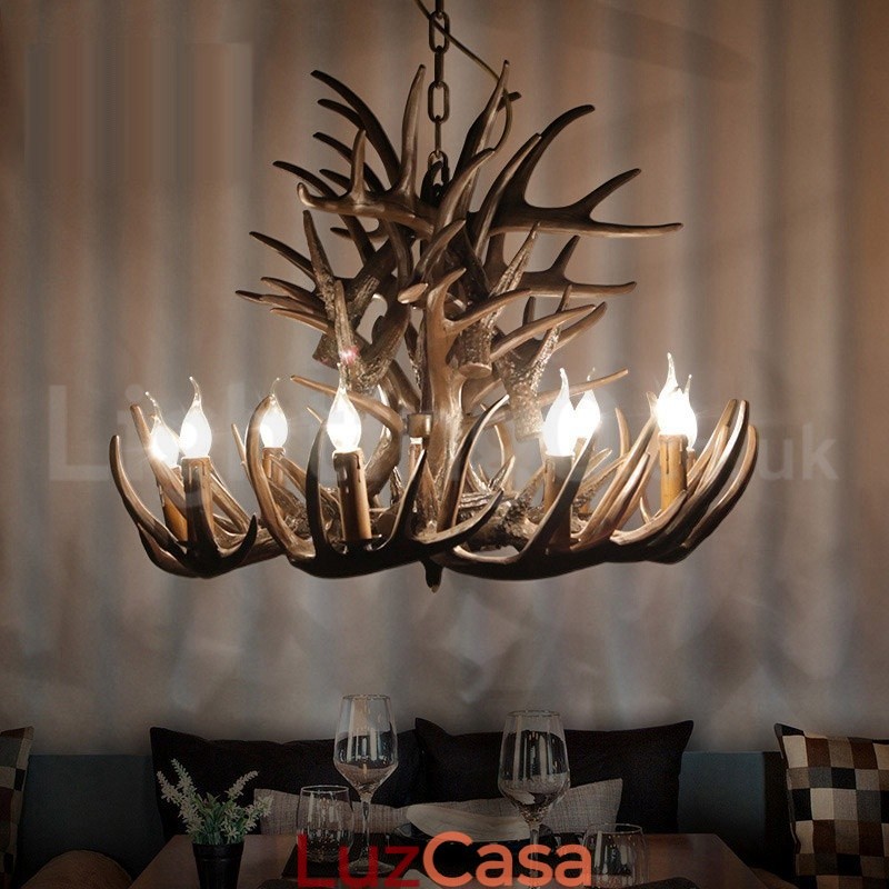 Lustre de chifre retrô artístico rústico de 9 luzes