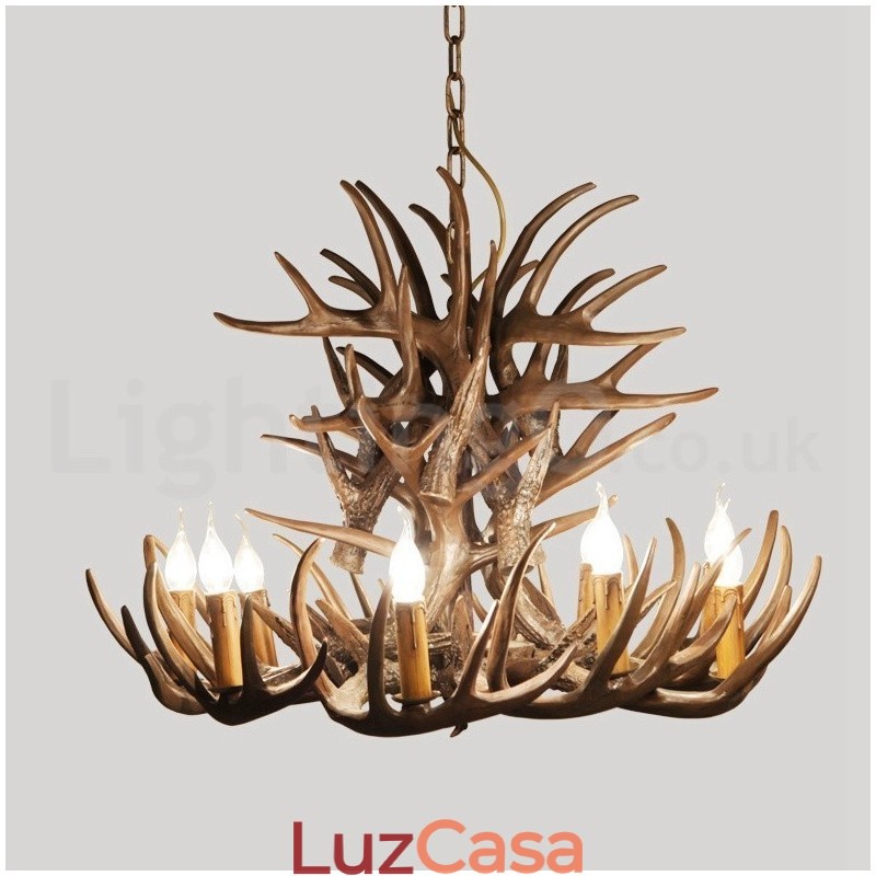 Lustre de chifre retrô artístico rústico de 9 luzes