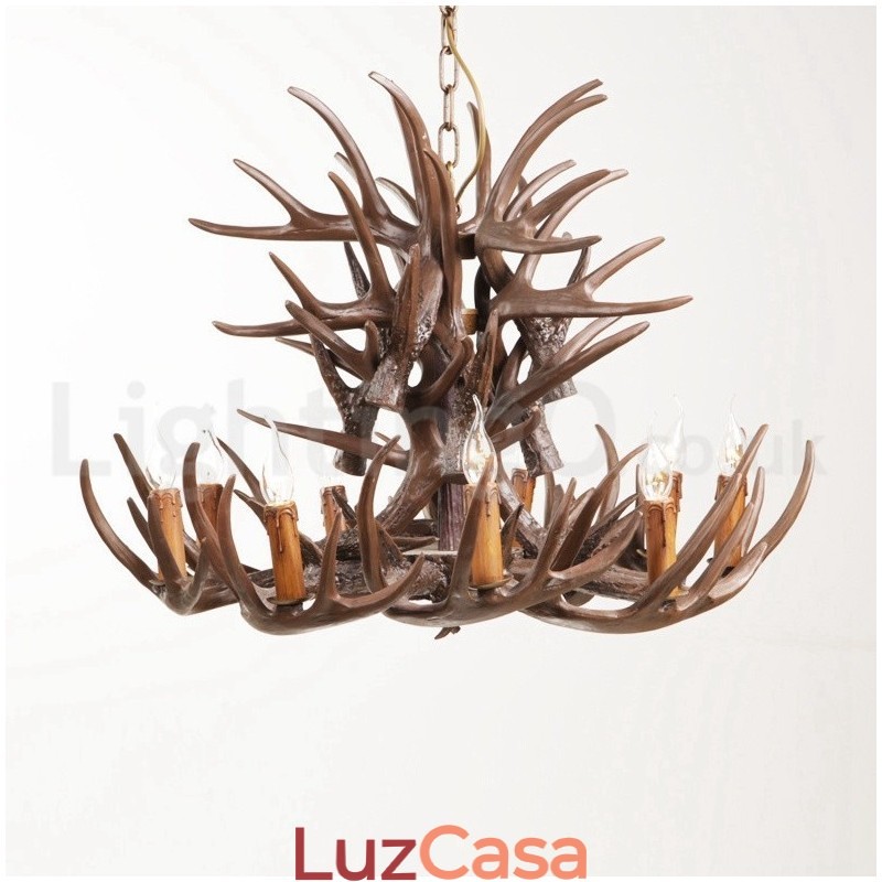 Lustre de chifre retrô artístico rústico de 9 luzes