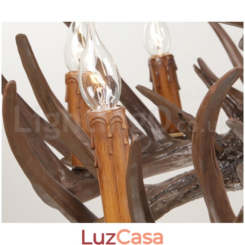 Lustre de chifre retrô artístico rústico de 9 luzes