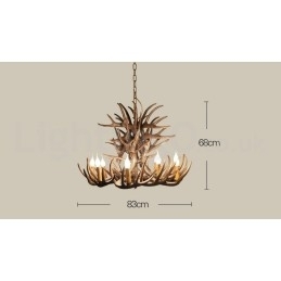 Lustre de chifre retrô artístico rústico de 9 luzes