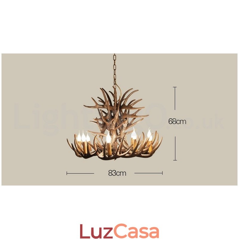 Lustre de chifre retrô artístico rústico de 9 luzes