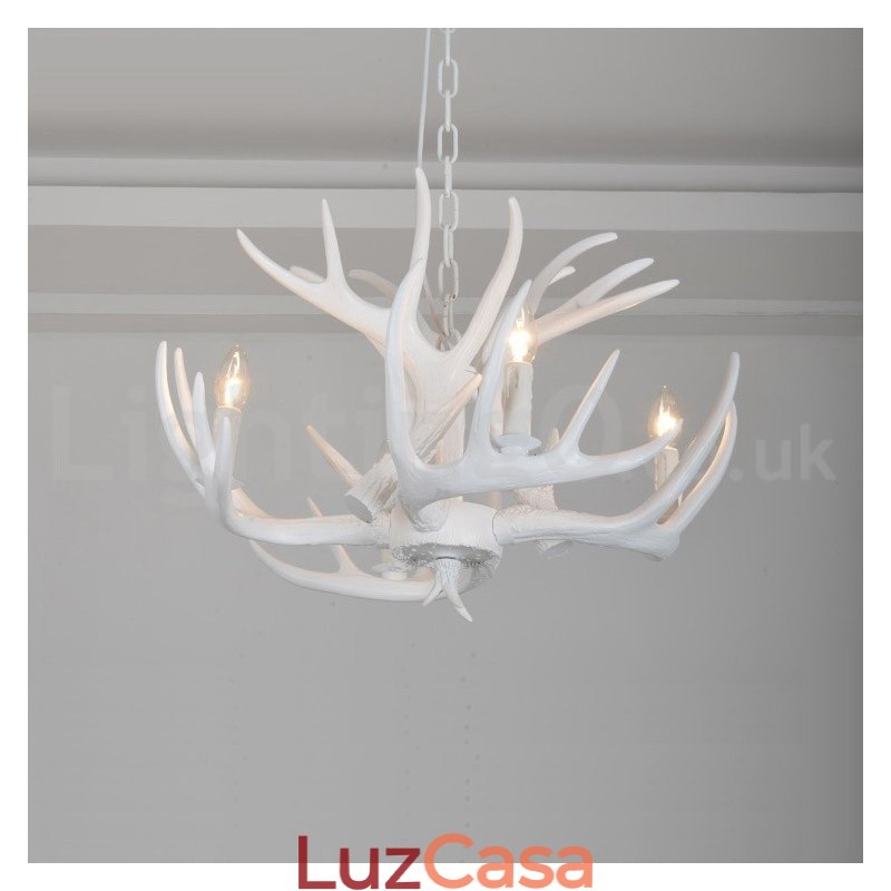 Lustre branco de chifre retrô artístico rústico de 4 luzes