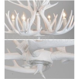 Lustre branco de chifre retrô artístico rústico de 4 luzes