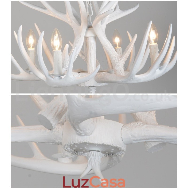 Lustre branco de chifre retrô artístico rústico de 4 luzes