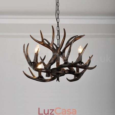 Lustre preto gradiente de chifre retrô artístico rústico de 4 luzes Lustre preto gradiente de chifre retrô artístico rústico de 4 luzes