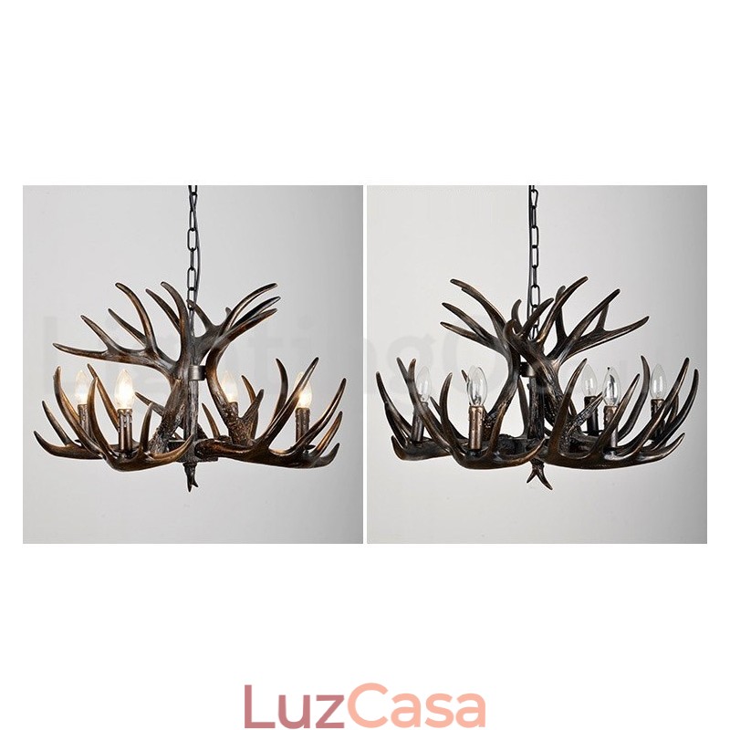 Lustre preto gradiente de chifre retrô artístico rústico de 4 luzes
