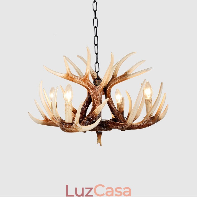 Lustre antigo de chifre retrô artístico rústico de 4 luzes