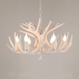 Lustre branco de chifre retrô artístico rústico de 6 luzes