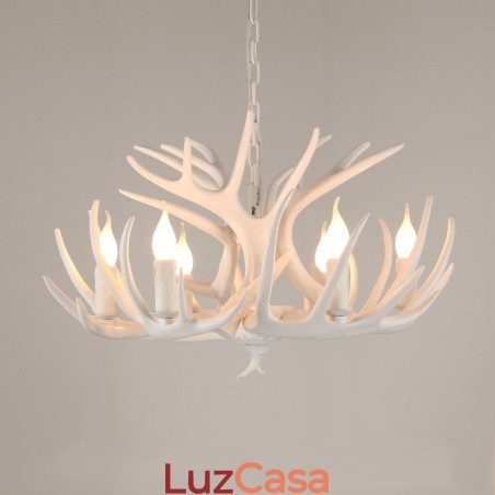 Lustre branco de chifre retrô artístico rústico de 6 luzes