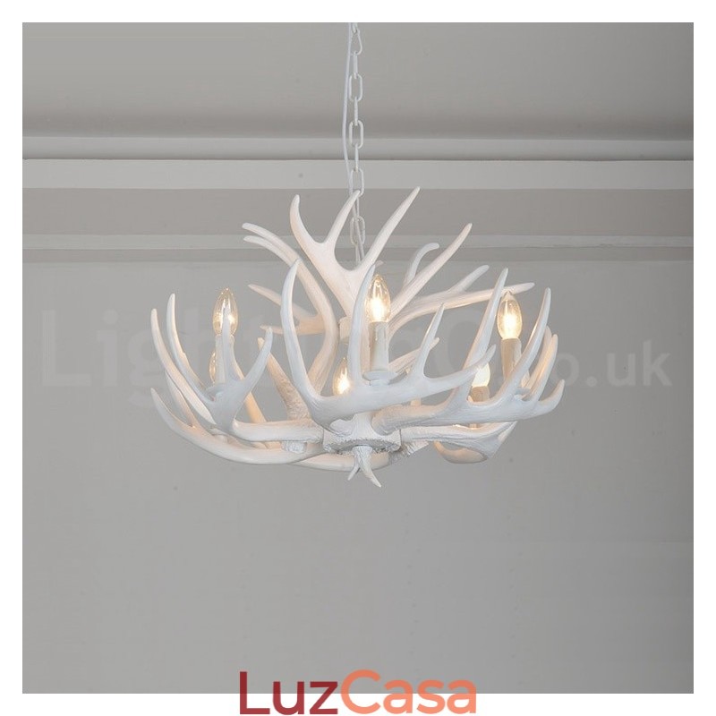 Lustre branco de chifre retrô artístico rústico de 6 luzes