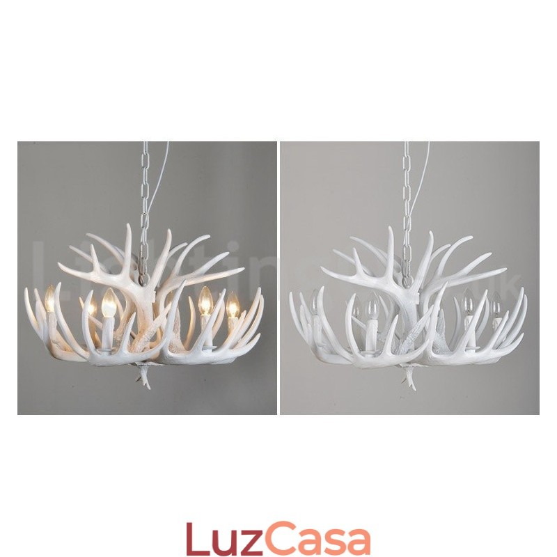 Lustre branco de chifre retrô artístico rústico de 6 luzes