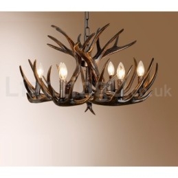 Lustre preto de chifre retrô artístico rústico de 6 luzes