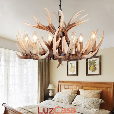 Lustre vintage de chifre retrô artístico rústico de 6 luzes Lustre vintage de chifre retrô artístico rústico de 6 luzes